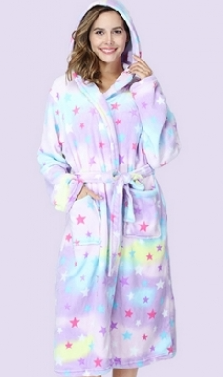 Smilooen Fuzzy Soft Robes for Women, Long Plush Hooded Robe Fluffy Warm Bathrobes