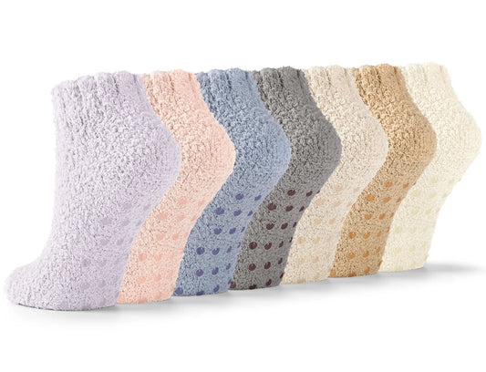 Smilooen 7 Pairs Fuzzy Socks for Women Winter Warm Womens Cozy Non Slip Socks with Grippers