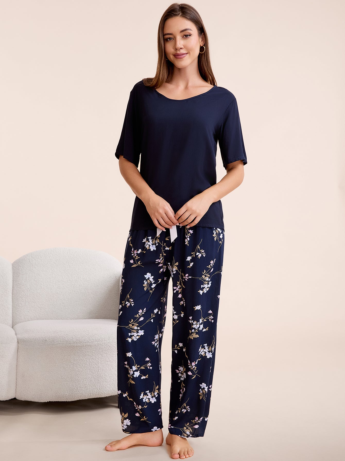 Smilooen Womens Pajama Sets 2 Piece Outfits for Women Summer Floral Print Sleepwear
