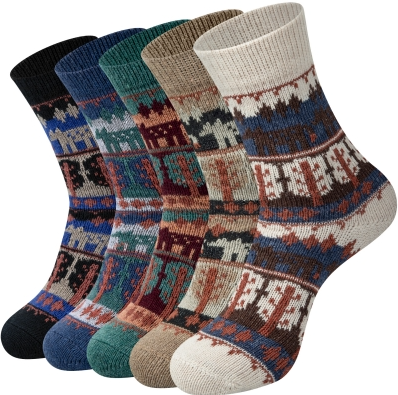 Smilooen Wool Socks for Women, Ladies Crew Cozy Boot Winter Warm Thick Socks Gift 5 Pairs