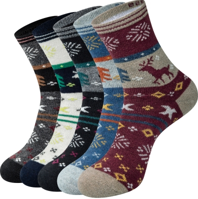 Smilooen Wool Socks for Women, Ladies Crew Cozy Boot Winter Warm Thick Socks Gift 5 Pairs