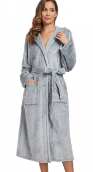 Smilooen Fuzzy Soft Robes for Women, Long Plush Hooded Robe Fluffy Warm Bathrobes