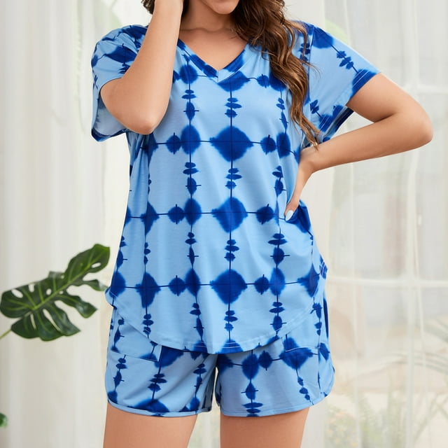Smilooen Tie Dye Womens Pajama Sets Short Sleeve 2 Piece PJ Sets Women Summer Loungewear with Pockets, S-2XL