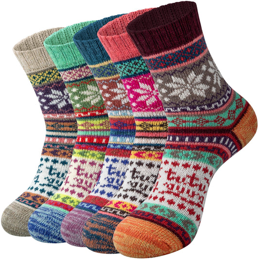 Smilooen Wool Socks for Women, Ladies Crew Cozy Boot Winter Warm Thick Socks Gift 5 Pairs